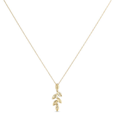 Floral Shapes Diamond Drop Pendant, 14K Yellow Gold