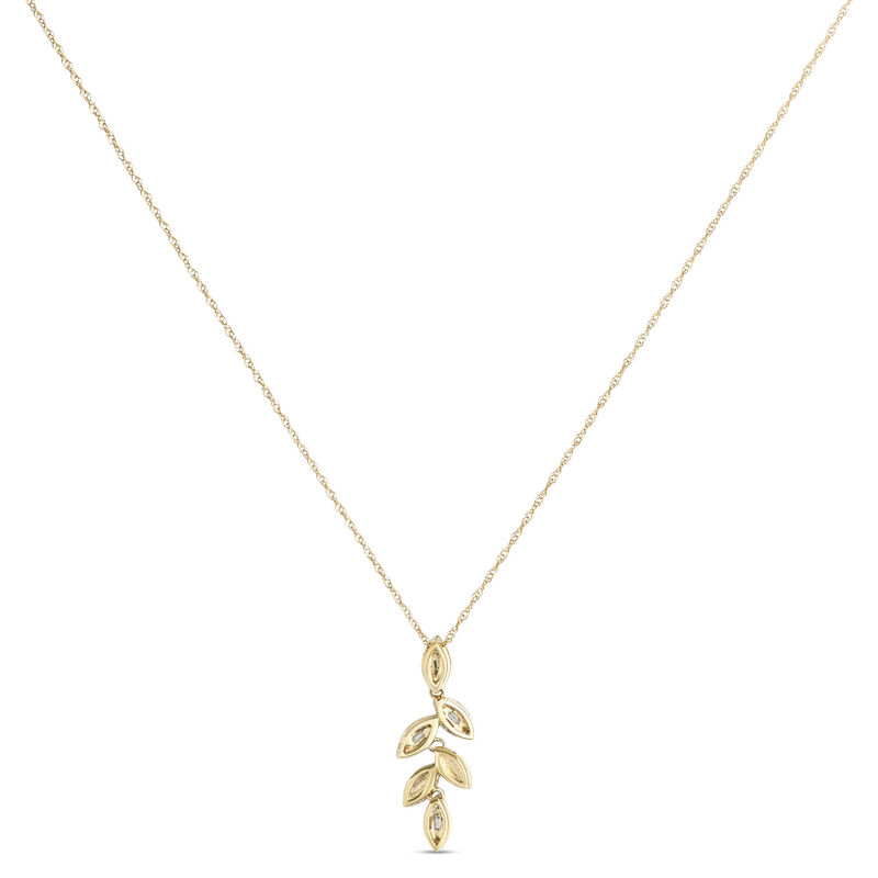 Floral Shapes Diamond Drop Pendant, 14K Yellow Gold image number 1