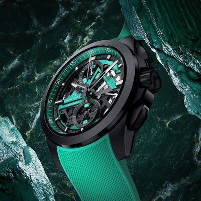 NORQAIN Independence Skeleton Chrono Green Dial Watch, 42mm