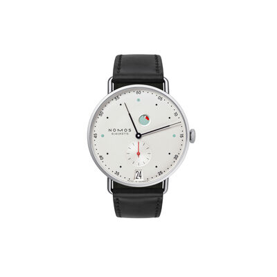 NOMOS Metro Date Power Reserve White Silver Dial Watch, 37mm