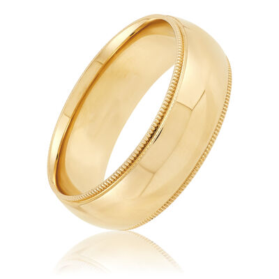 Yellow Gold Polished Milgrain Edge Comfort Fit 7mm Band 18K