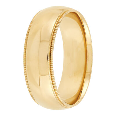 Yellow Gold Polished Milgrain Edge Comfort Fit 7mm Band 18K
