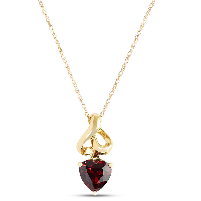 Heart Shaped Garnet Pendant Necklace, 14K Yellow Gold image number 0