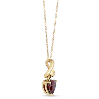 Heart Shaped Garnet Pendant Necklace, 14K Yellow Gold
