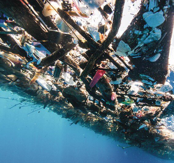 Waste floating in ocean
