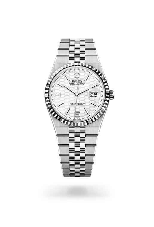 rolex land-dweller in white rolesor - combination of oystersteel and white gold, m127234-0001 - ben bridge