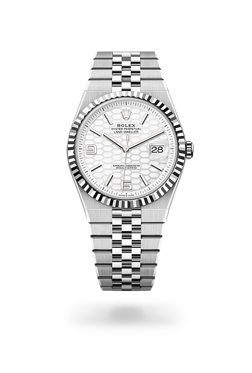 rolex land-dweller in white rolesor - combination of oystersteel and white gold, m127334-0001 - ben bridge
