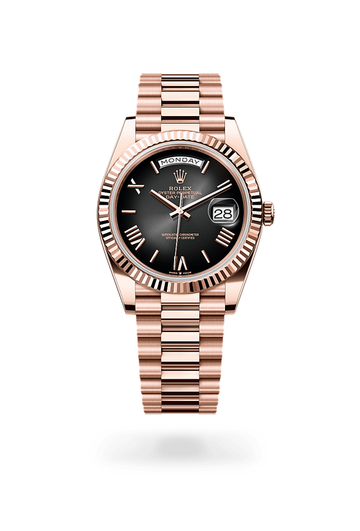 rolex day-date in 18 kt everose gold, m228235-0055 - ben bridge